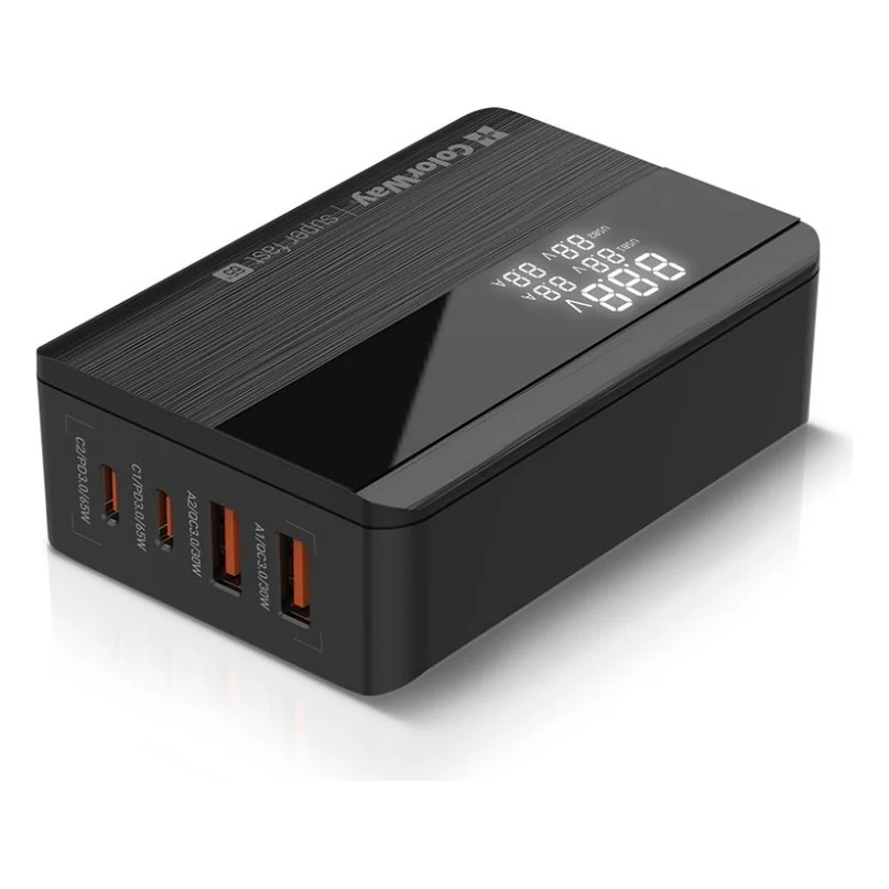 Зарядний пристрій ColorWay Power Delivery (2USB-A + 2USB TYPE-C) (65W) black (CW-CHS040PD-BK)