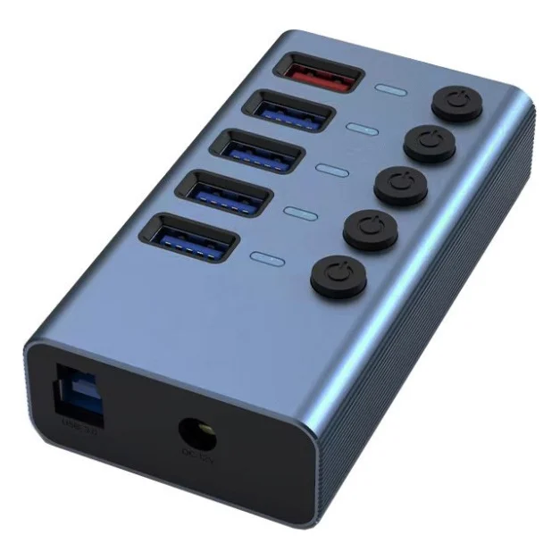 Концентратор Dynamode 5 ports USB3.0 to 4*USB3.0+2.4А Power Adapter 1A/12V (DM-UH-P405-G)