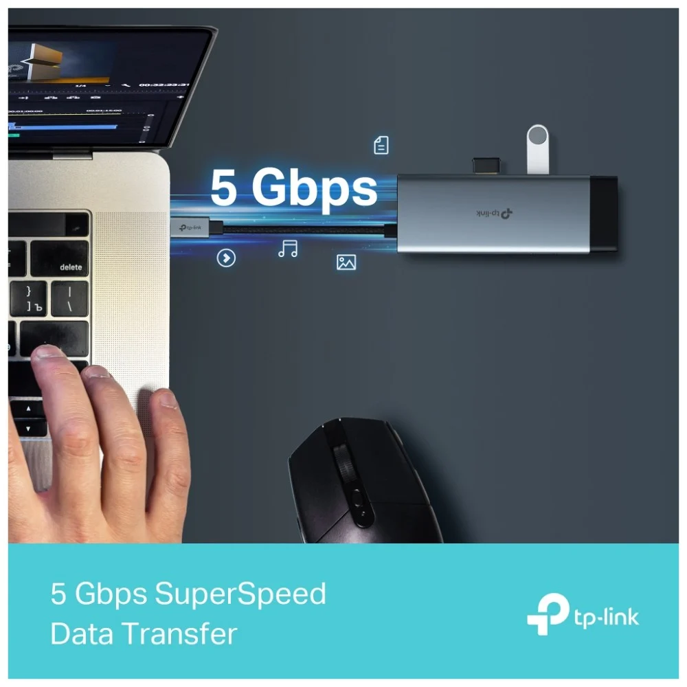 Концентратор TP-Link USB 3.0 6-in-1 2xUSB 3.0 + 1xUSB-C + 1xHDMI + 1xRJ45 + PD 100W (UH6120C) — фото 10
