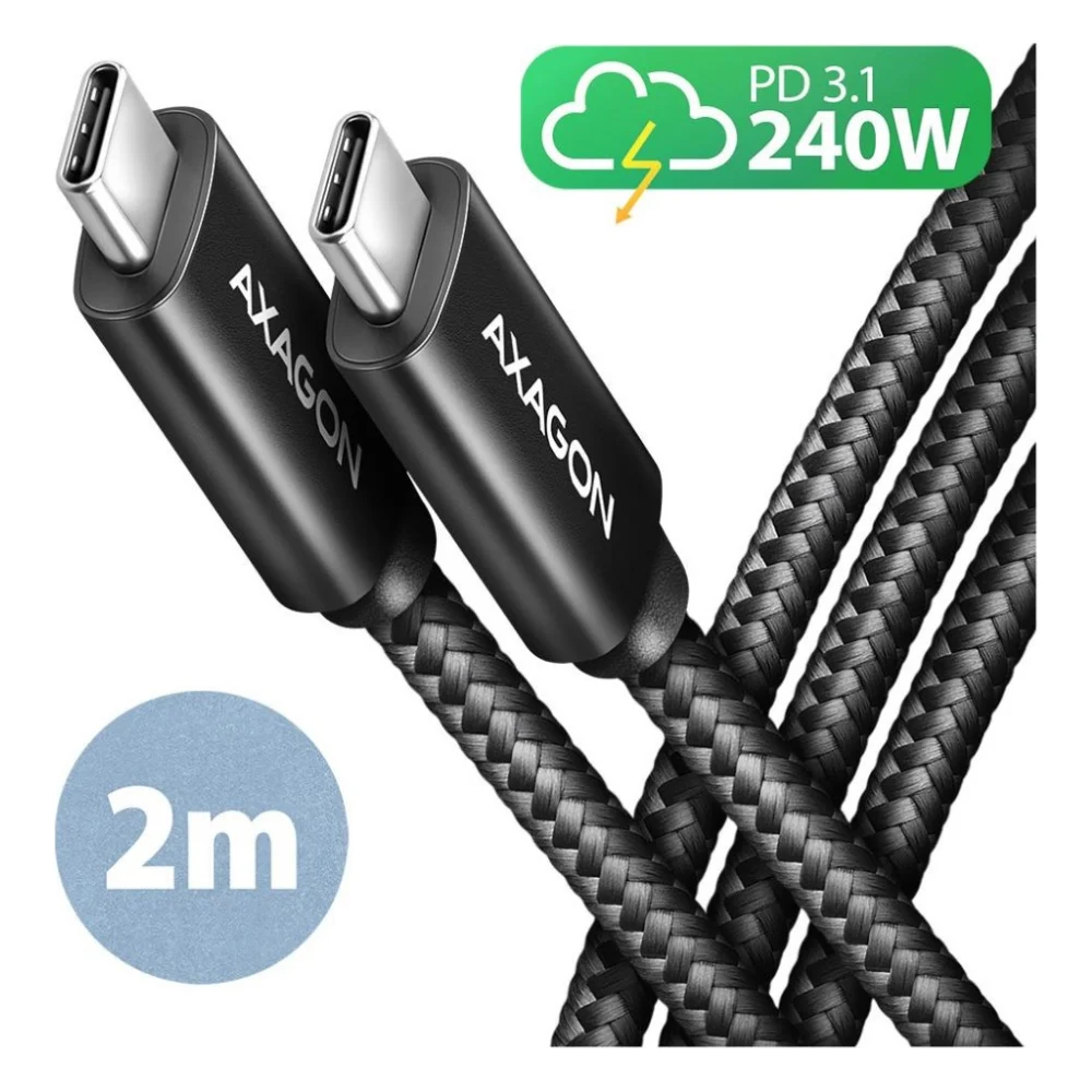 Дата кабель USB-C to USB-C 2.0m USB 2.0 PD 240W 5A black AXAGON (BUCM2-CM20AB)