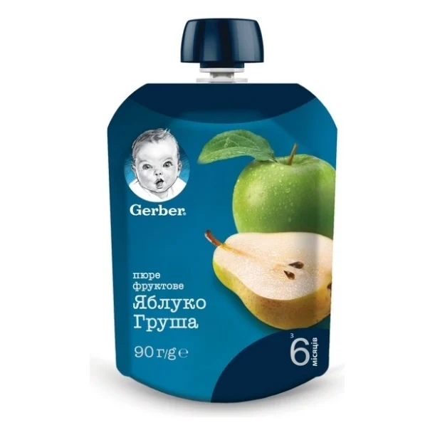 Дитяче пюре Gerber Pouch Яблуко і груша, 90 г (7613036345507)
