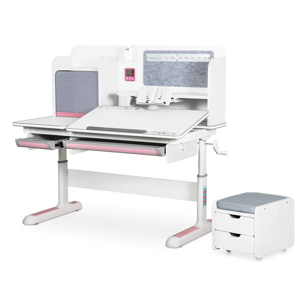 Парта Mealux Winnipeg Multicolor Plus WG Pink (BD-630 WG+PN з тумбою)