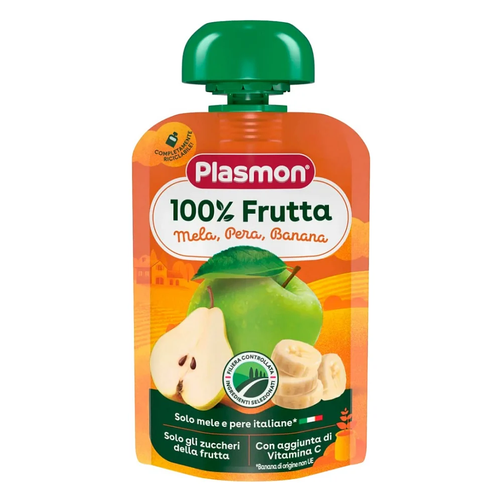 Дитяче пюре Plasmon Яблуко, груша, банан 100 г (1136124)