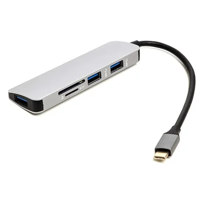 Концентратор USB Type-C to 3*USB 3.0 Ports + TF/SD Card Reader PowerPlant (CA912100)