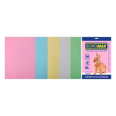 Папір Buromax А4, 80g, PASTEL, 5colors, 50sh (BM.2721250-99)