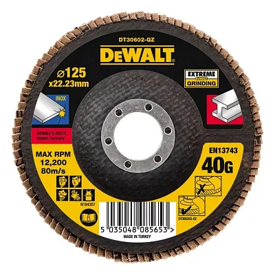 Круг зачистний DeWALT пелюстковий INOX Extreme, метал, 125x22.23 мм, G 40 мкм (DT30602)