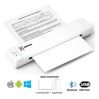 Принтер чеків UKRMARK M08-WT А4, Bluetooth, USB, білий (900883)