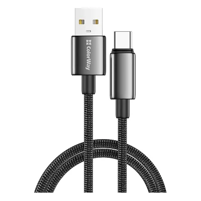 Дата кабель USB 2.0 AM to USB-C 2.0m 3A zinc alloy braided black ColorWay (CW-CBUC099-BK)