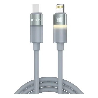 Дата кабель USB-C to Lightning 1.0m PD30W warm light gray ColorWay (CW-CBPDCL092-GR)