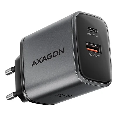Зарядний пристрій AXAGON 1xUSB-C PD67W + 1xUSB QC4+ PPS gray (ACU-PQ67)