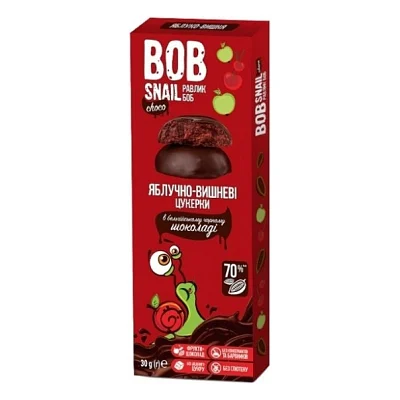 Цукерка Bob Snail Равлик Боб яблучно-вишневі в чорному шоколаді 30 г (4820219341291)