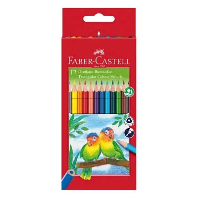 Олівці кольорові Faber-Castell тригранні, 12 кольорів + стругачка (120523) (21614)