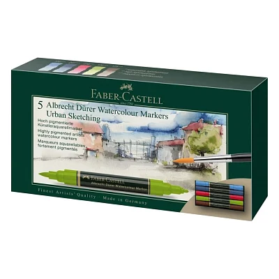 Художній маркер Faber-Castell набір акварельні двосторонні Albrecht Durer Urban sketch, Міський ескіз 5 кольорів (31351)