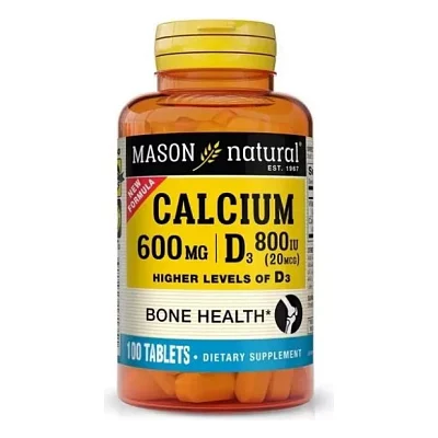 Вітамінно-мінеральний комплекс Mason Natural Кальцій 600 мг та Вітамін D3 800 МО, Calcium 600 mg with Vitamin D3 800 IU, 100 (MAV17131)