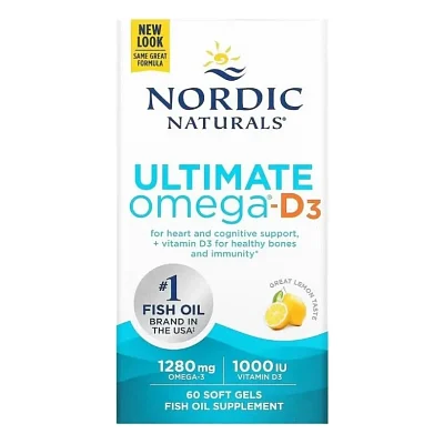 Вітамінно-мінеральний комплекс Nordic Naturals Омега-3 та вітамін D3, 1280 мг та 25 мкг (1000 МО), смак лимона, Ultima (NOR-01794)