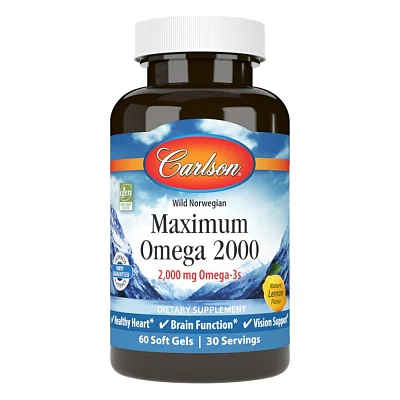 Жирні кислоти Carlson Омега Максимум 2000, Смак Лимона, Maximum Omega 2000, 60 жел (CL17200)