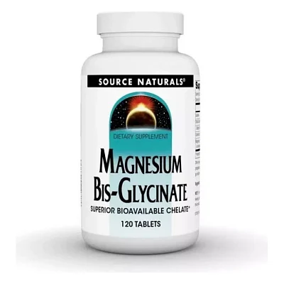 Мінерали Source Naturals Магній Бісгліцинат, Magnesium Bis-Glycinate, 120 таблеток (SNS-02132)